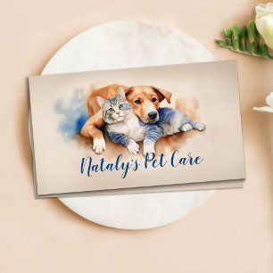 Mooie kat en hond waterverf illustratie visitekaartje