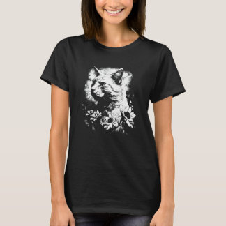mooie kat en zonnebloem silhouet portret w t-shirt