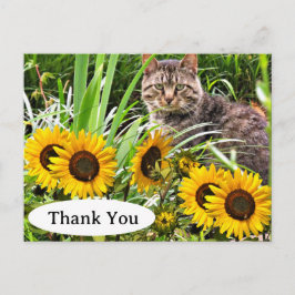 Mooie kat en zonnebloemen bedankkaart briefkaart