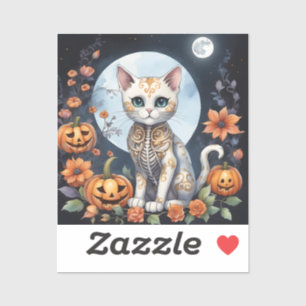 Mooie kat Halloween Bloemmaan - Whimsical Sticker