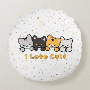 Mooie kat illustratie Ik hou van katten Kawaii car Rond Kussen