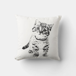 Mooie kat inkt pen schets zwart wit kussen