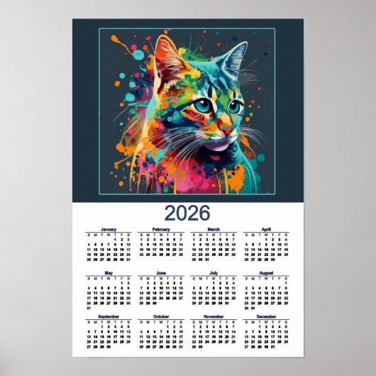 Mooie kat kalender waterverf kat poster (Voorkant)