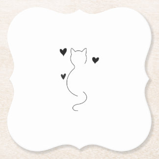Mooie kat lijntje tekening, met drie harten kartonnen onderzetters