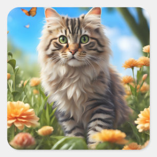 Mooie kat mooie tuin vierkante sticker