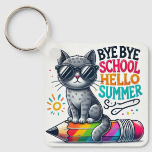 Mooie kat op potloodillustratie die zomer viert sleutelhanger