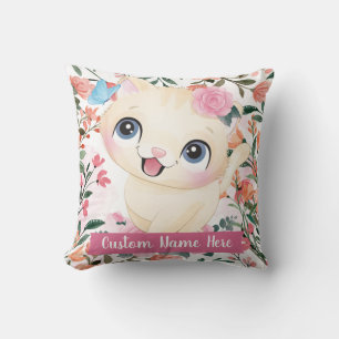 Mooie Kat Roze Rozen Blosende Bloemen Aangepaste N Kussen
