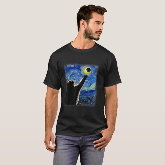 Mooie kat Sterrennacht Grappige kat Solar Eclipse  T-shirt (Voorkant volledig)