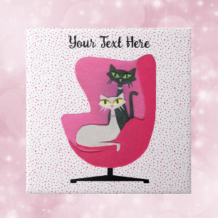Mooie katten mid century roze stoel polka stippen tegeltje