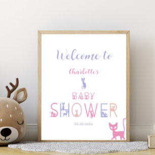 Mooie Katten Pastel Kleur Baby Shower Welkom Poster