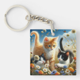 Mooie Katten Wildebloementuin Acryl Sleutelhanger