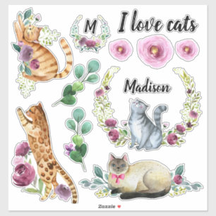 Mooie kattenkrans monogram naam sticker