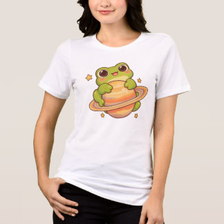 Mooie Kawaii Kikker Saturnus Ruimte-illustratie Tri-Blend Shirt