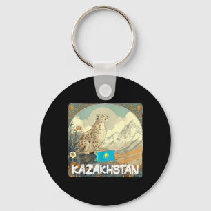 Mooie Kazachstan Grote Kat Kostuum met Vlag Sleutelhanger