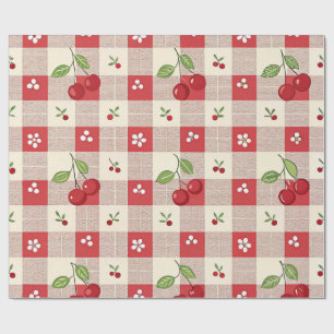 Mooie Kersen Gingham Inpakpapier