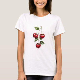 Mooie Kersen Tak T-Shirt Design, Vers fruit
