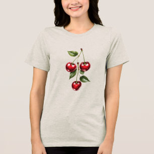 Mooie kersen tak T-shirt ontwerp, vers rood fruit