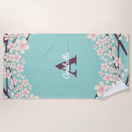 Mooie kersenbloesems monogram strandlaken (Voorkant)
