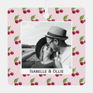 Mooie kersenpatroon gepersonaliseerde foto metalen ornament