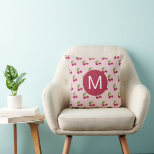 Mooie Kersenpatroon Persoonlijk Monogram Kussen