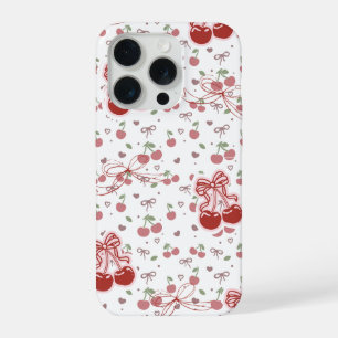 Mooie kersentelefoonhoes met harten en strikken iPhone 15 pro hoesje
