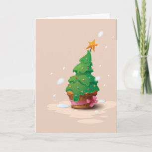 Mooie Kerst Cartoon Cupcake met Grappig Bericht Feestdagen Kaart