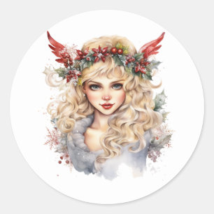Mooie kerst fee ronde sticker