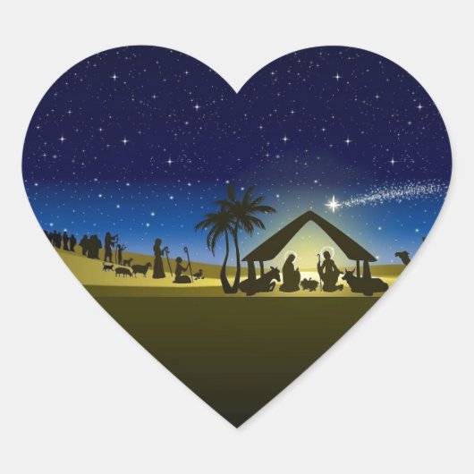 mooie kerst kerststal afbeelding print hart sticker (Voorkant)