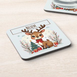 Mooie Kerst Reindeer Taferelen Besneeuwd Bos Bier Onderzetter
