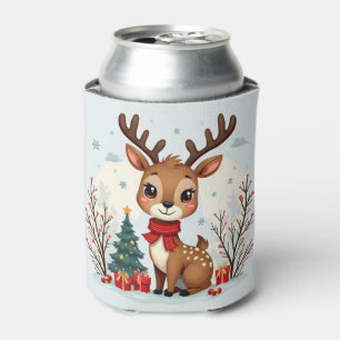 Mooie Kerst Reindeer Taferelen Besneeuwd Bos Blikjeskoeler