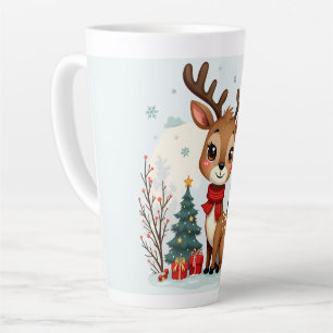 Mooie Kerst Reindeer Taferelen Besneeuwd Bos Latte Mok