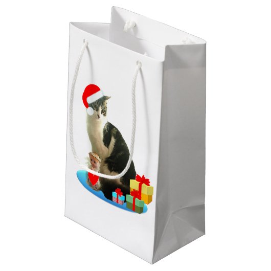 Mooie Kerst Tabby Cat Klein Cadeauzakje (Achterkant Gekanteld)