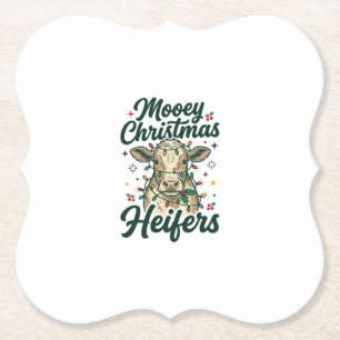 Mooie Kerst Vaarzen Grappig Koe Kerst Ontwerp Kartonnen Onderzetters
