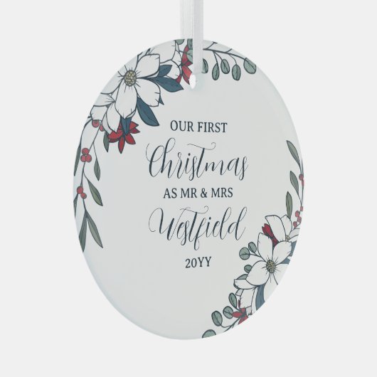 Mooie Kerstbloemen 1e Kerstmis Getrouwd Glas Ornament (Voorkant Rechts)