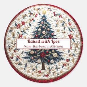 Mooie kerstboom Holly Red Satin Ronde Sticker