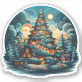 Mooie kerstboom in bos Gelukkige vakantie Sticker (Voorkant)