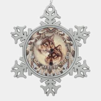 mooie kerstboom of een decoratieve wolvenboom tin sneeuwvlok ornament