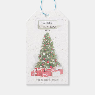 Mooie kerstboomkunst Waterverf Feestdagen Cadeaulabel