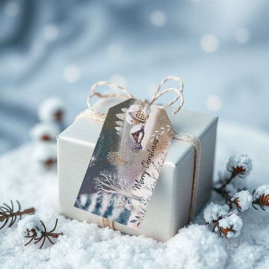 Mooie kerstfeestdag in de winter cadeaulabel