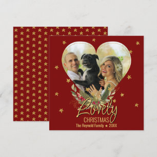 Mooie kerstfoto Gold Glitter Star Red Feestdagenkaart