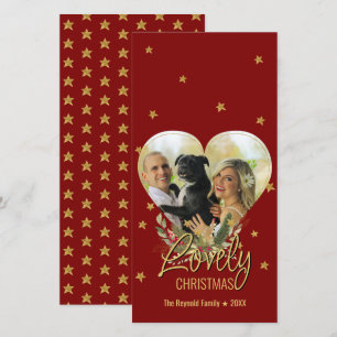 Mooie kerstfoto met goudhartfoto Glitter Star Red