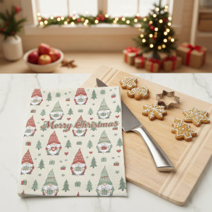 Mooie Kerstkabouters Scandinavische Keukenhanddoek