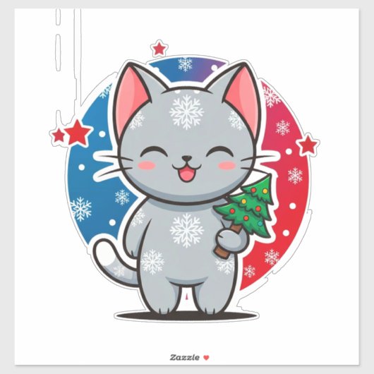 🐱 Mooie kerstkatkunst voor kinderen en kattenmoed Sticker (Vel)
