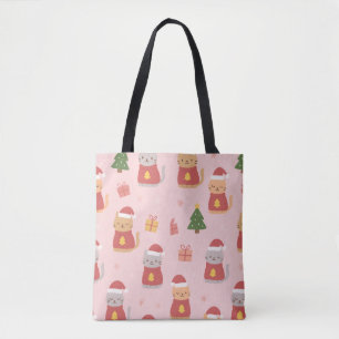 Mooie Kerstkatten Patroon – Roze Kerstontwerp Draagtas
