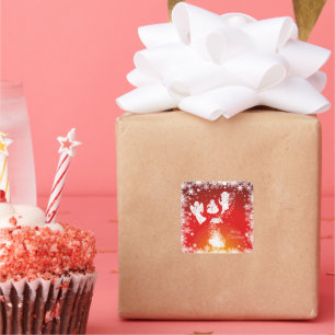 Mooie kerstkerstfeestjes-witte sneeuw-rood vierkante sticker