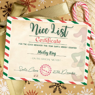 Mooie kerstmannen officiële nice list-certificaat  kaart