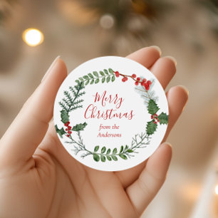Mooie kerstmis met rode en groene Waterverf Ronde Sticker