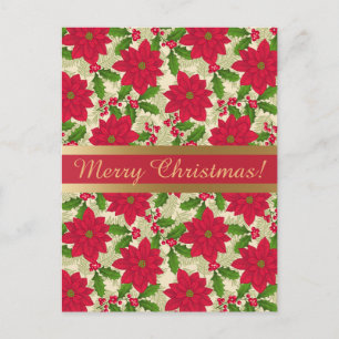 Mooie Kerstmis, Poinsettia, Holly, Pine tak Feestdagenkaart