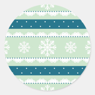 Mooie Kerstmunt Groen Wit Sneeuwvlokken Patroon Ronde Sticker