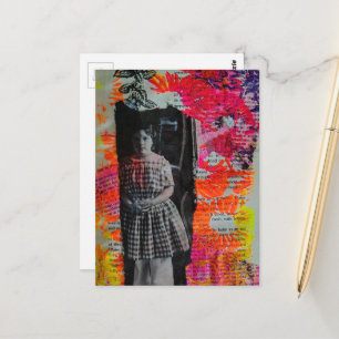 Mooie kind op bloemen Mixed Media collage Briefkaart